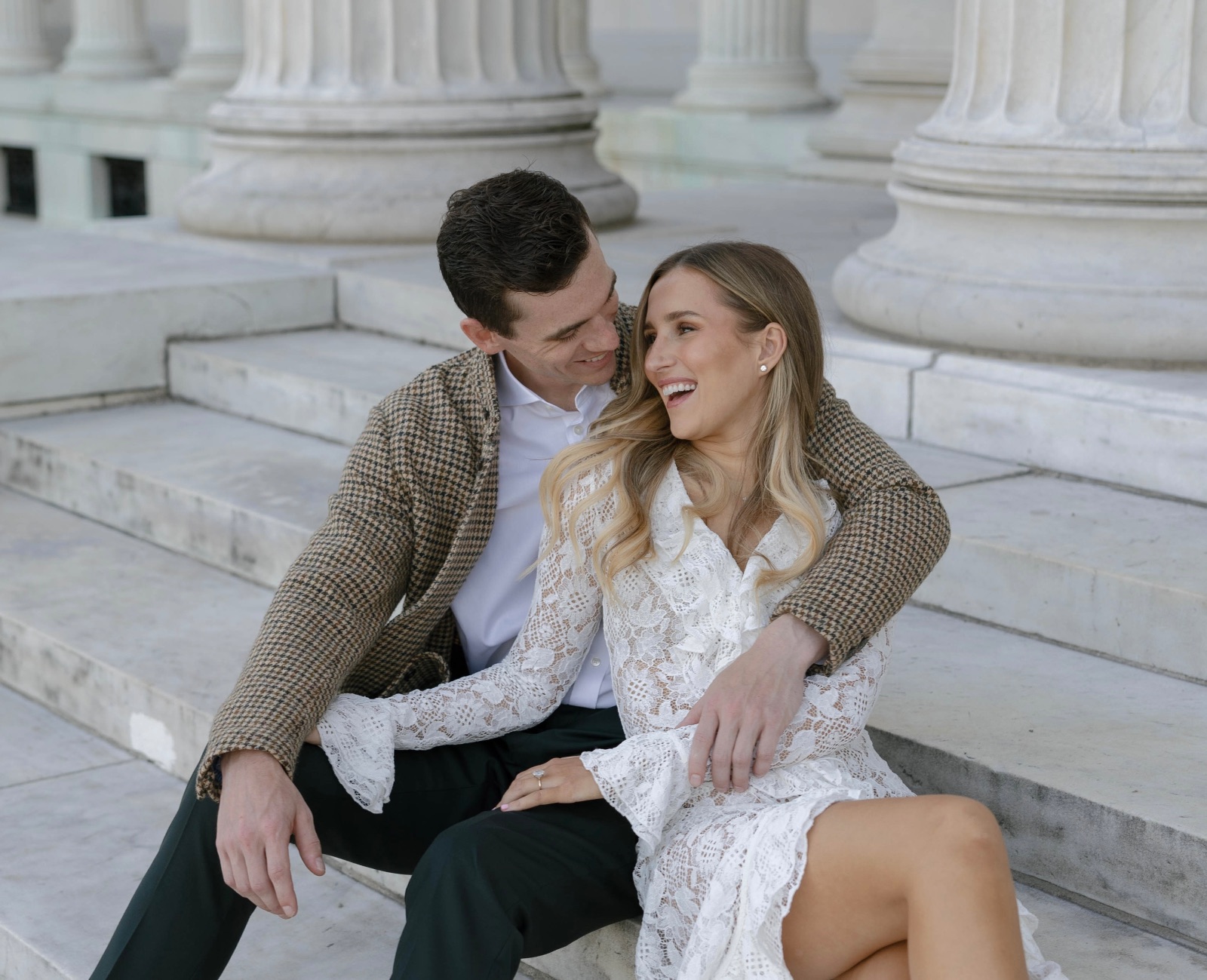 Chase and Paulina on the steps of the Twentieth Century Club